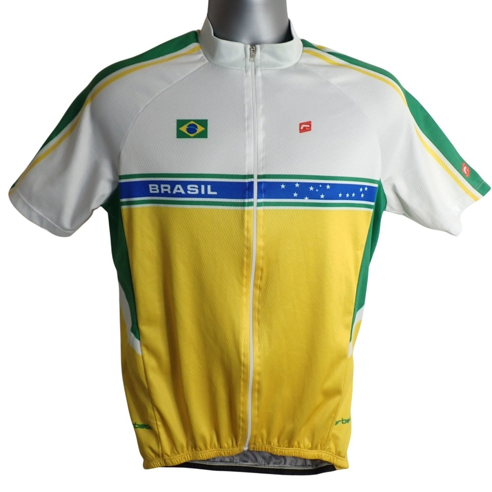 Barbedo Men's M Brasil Cycling Jersey Short Sleeve Full Zip Yellow White Green